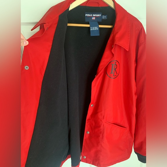Vintage 90’s Ralph Lauren Polo Sport Red Rubberized Coach Jacket XXL - Picture 4 of 7